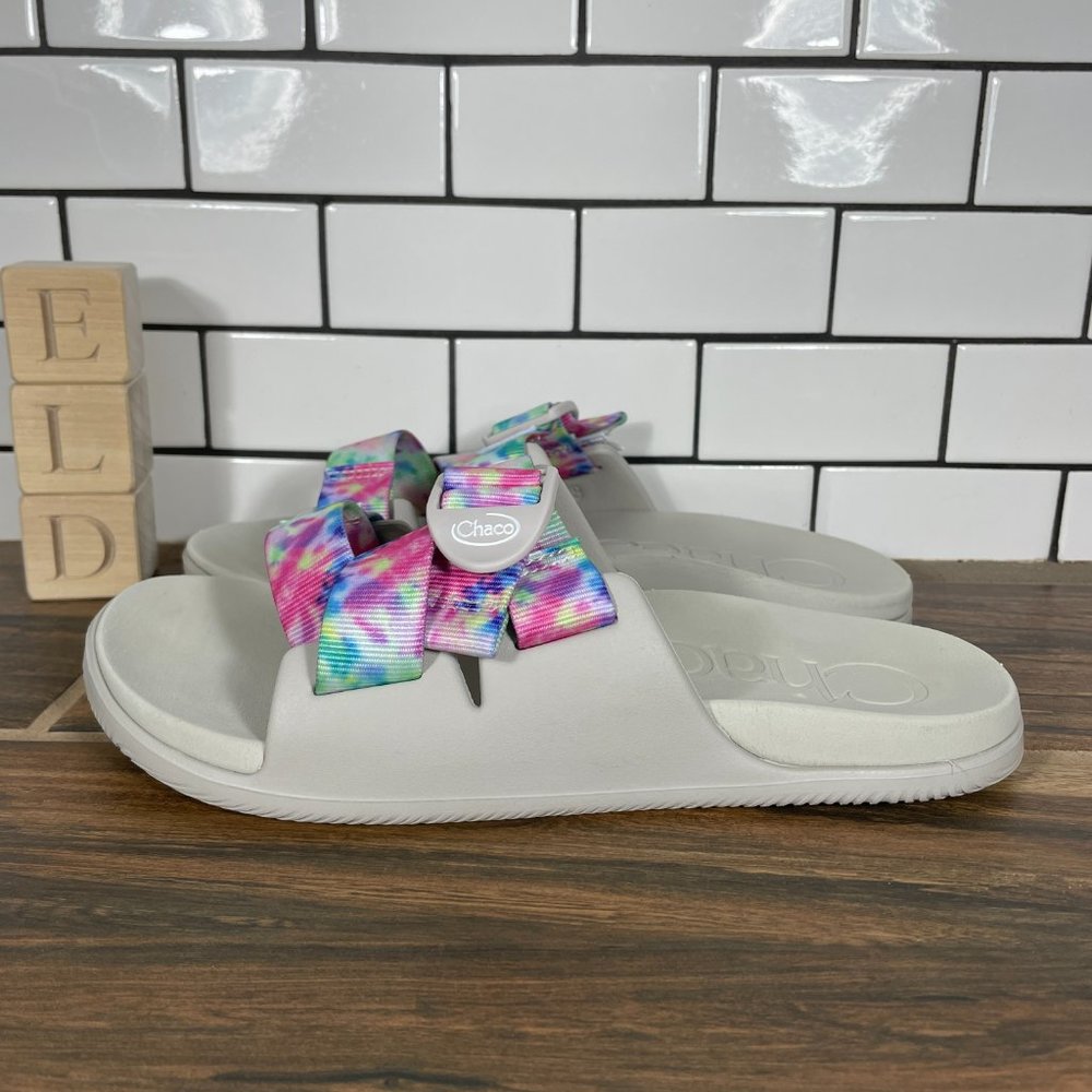 Chaco Chillos Slide Shoes Womens Size 8 Beige Light Tie Dye Adjustable Sandals